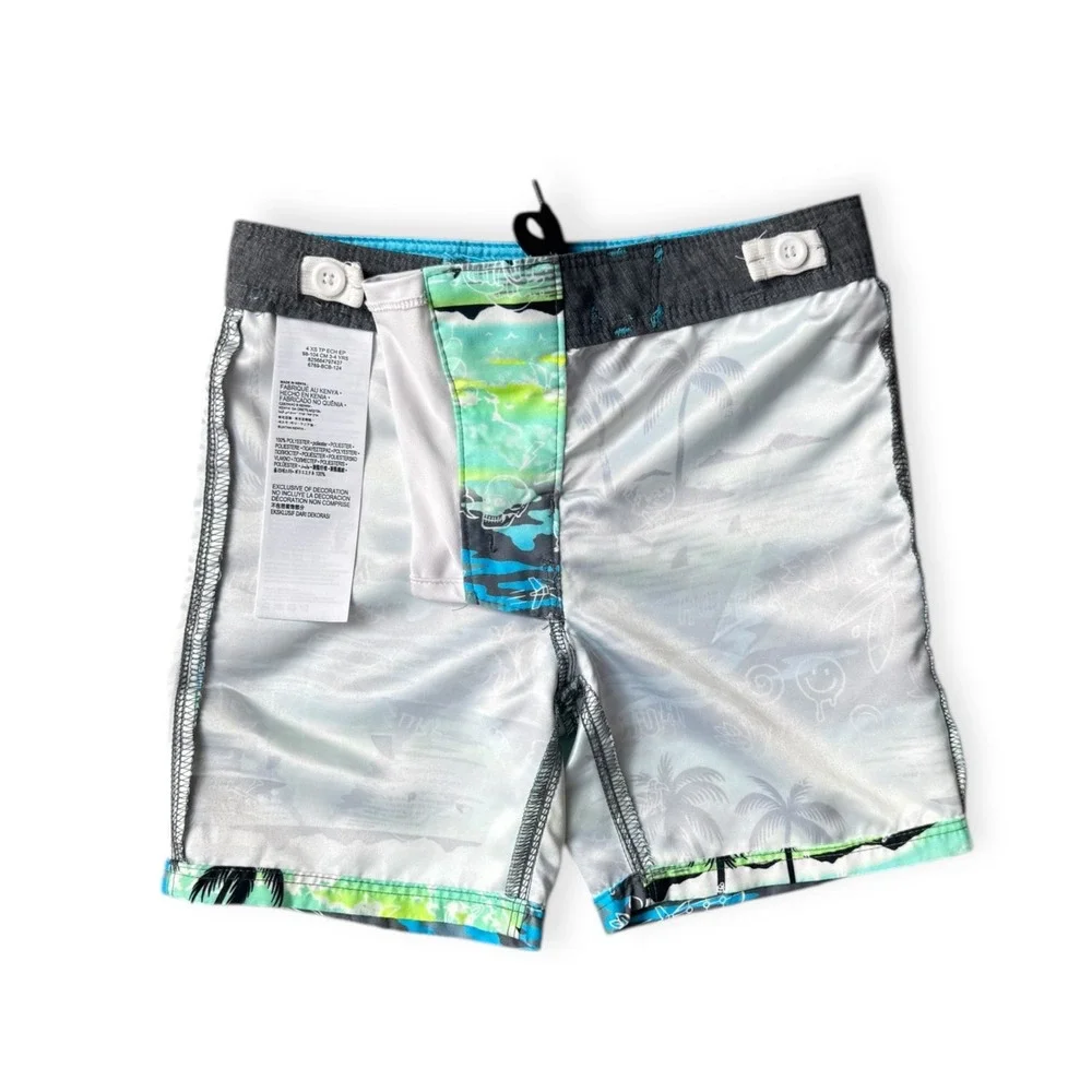 Hurley Boys Swim Trunks Size 4 Turquoise Blue Green Palm Tree Board Shorts
